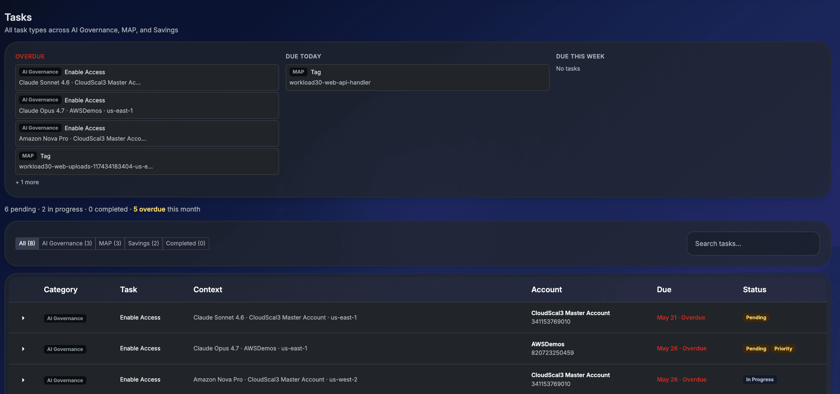 Cloud Engineer task: 4-step Bedrock Enable Access with CLI commands, approval rationale, and step progress