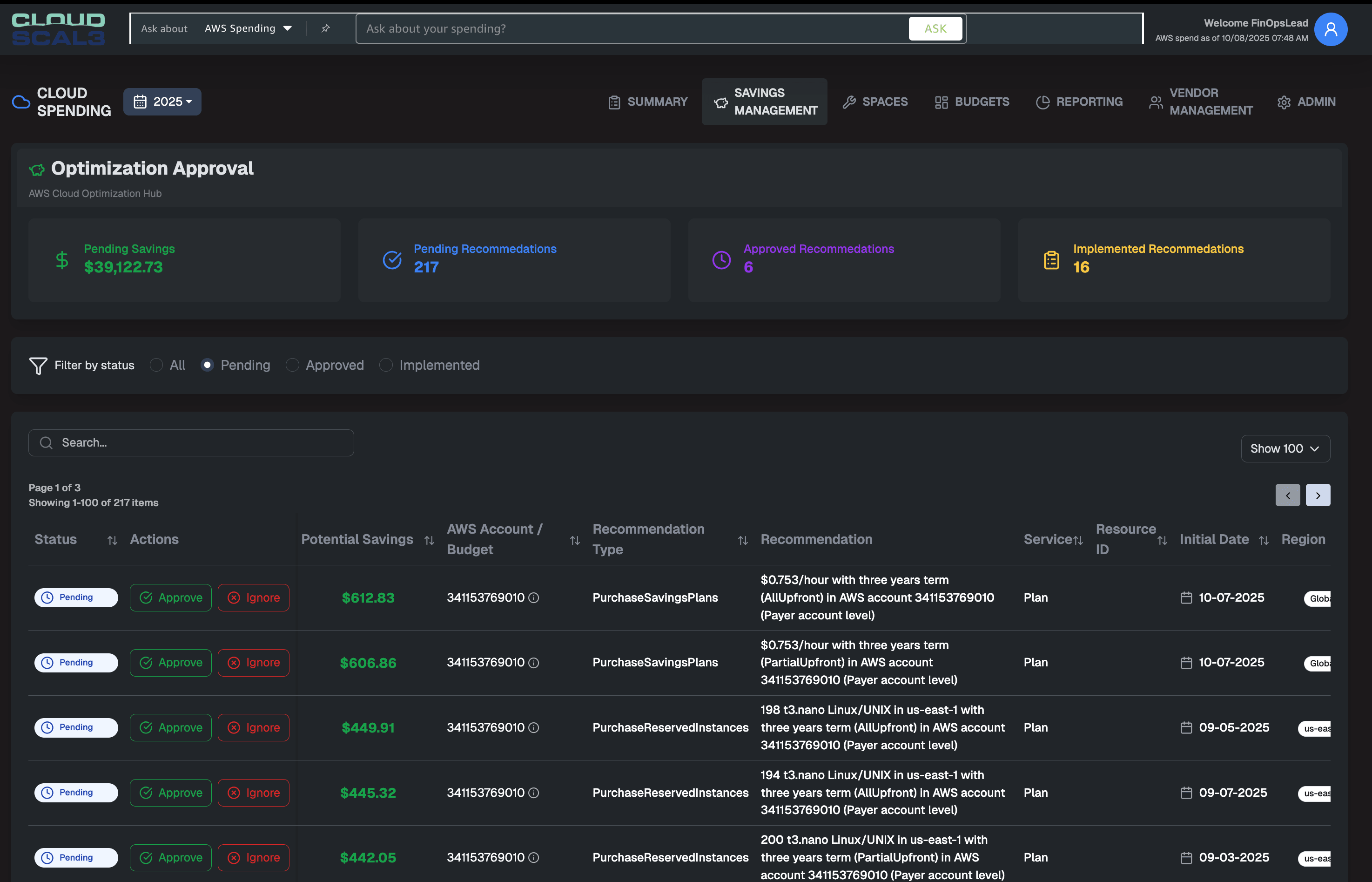 AWS Cost Optimization Hub Recommendations Now Available in FinOps Center