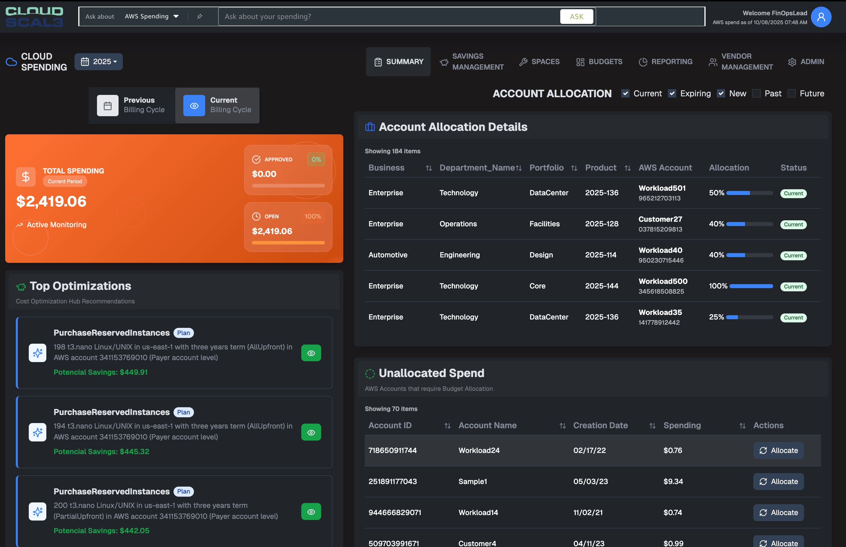 Announcing FinOps Center 25.8.1